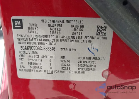 2012 Buick Enclave Leather z USA, uszkodzony, nr VIN 5GAKVCED9CJ335846